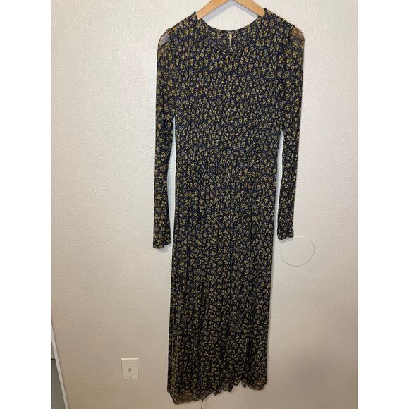 Fee People Hello and Goodbye Mesh Black Floral Long Sleeve Maxi Dress Sm Cottage - Picture 2 of 12